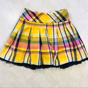 HARTSTRINGS yellow navy plaid pleated skirt skort